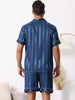Men Satin Button Down Striped Short Sleeve and Shorts Pajama Set