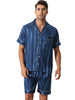 Men Satin Button Down Striped Short Sleeve and Shorts Pajama Set