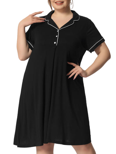 Plus Size Sleep Shirt for Women Short Sleeves Pajama Button Down Nightgown Nightdress Sleepwear