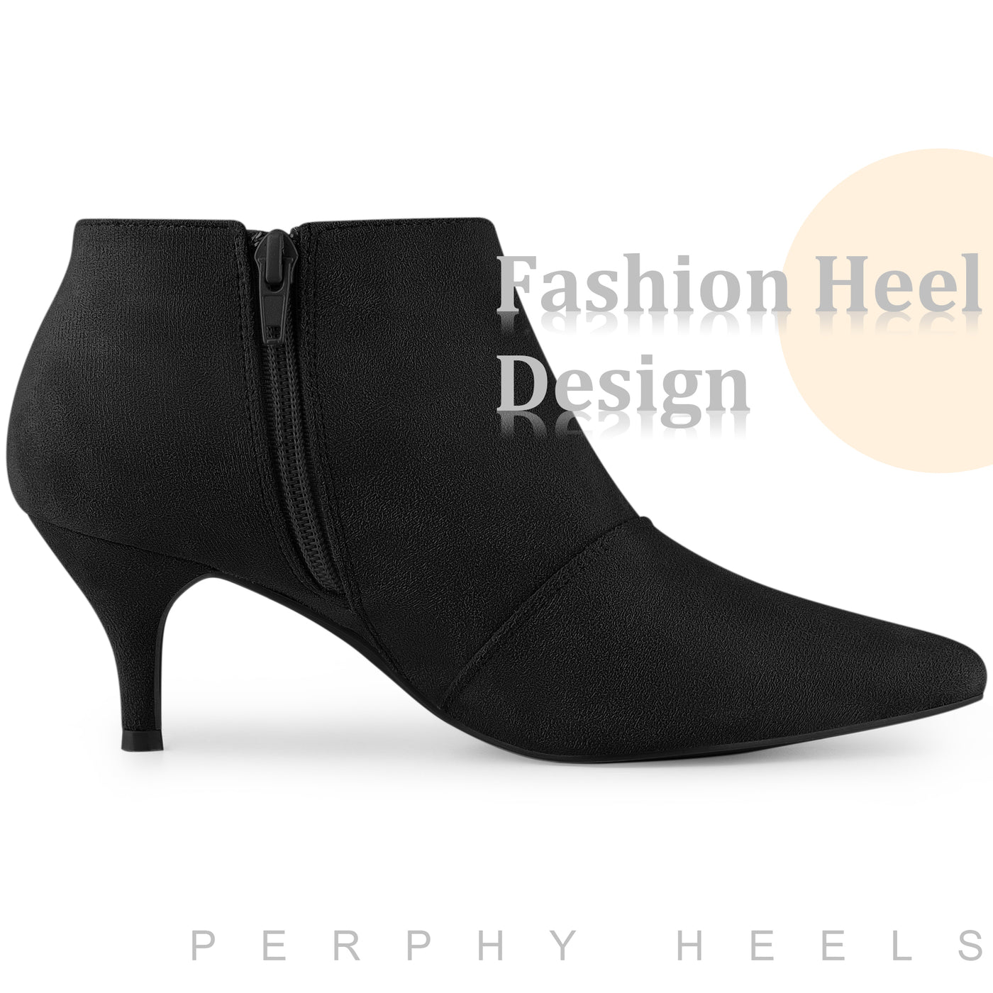 Bublédon Perphy Pointed Toe Cutout Kitten Heels Ankle Boots for Women