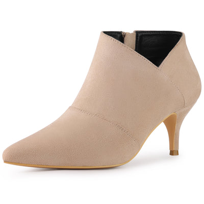 Bublédon Perphy Pointed Toe Cutout Kitten Heels Ankle Boots for Women