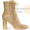 Perphy Glitter Pointed Toe Block Heel Ankle Boots for Women
