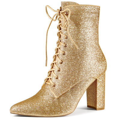 Perphy Glitter Pointed Toe Block Heel Ankle Boots for Women