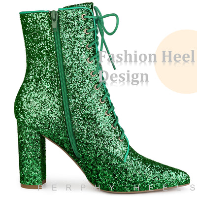 Perphy Glitter Pointed Toe Block Heel Ankle Boots for Women