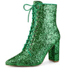 Perphy Glitter Pointed Toe Block Heel Ankle Boots for Women