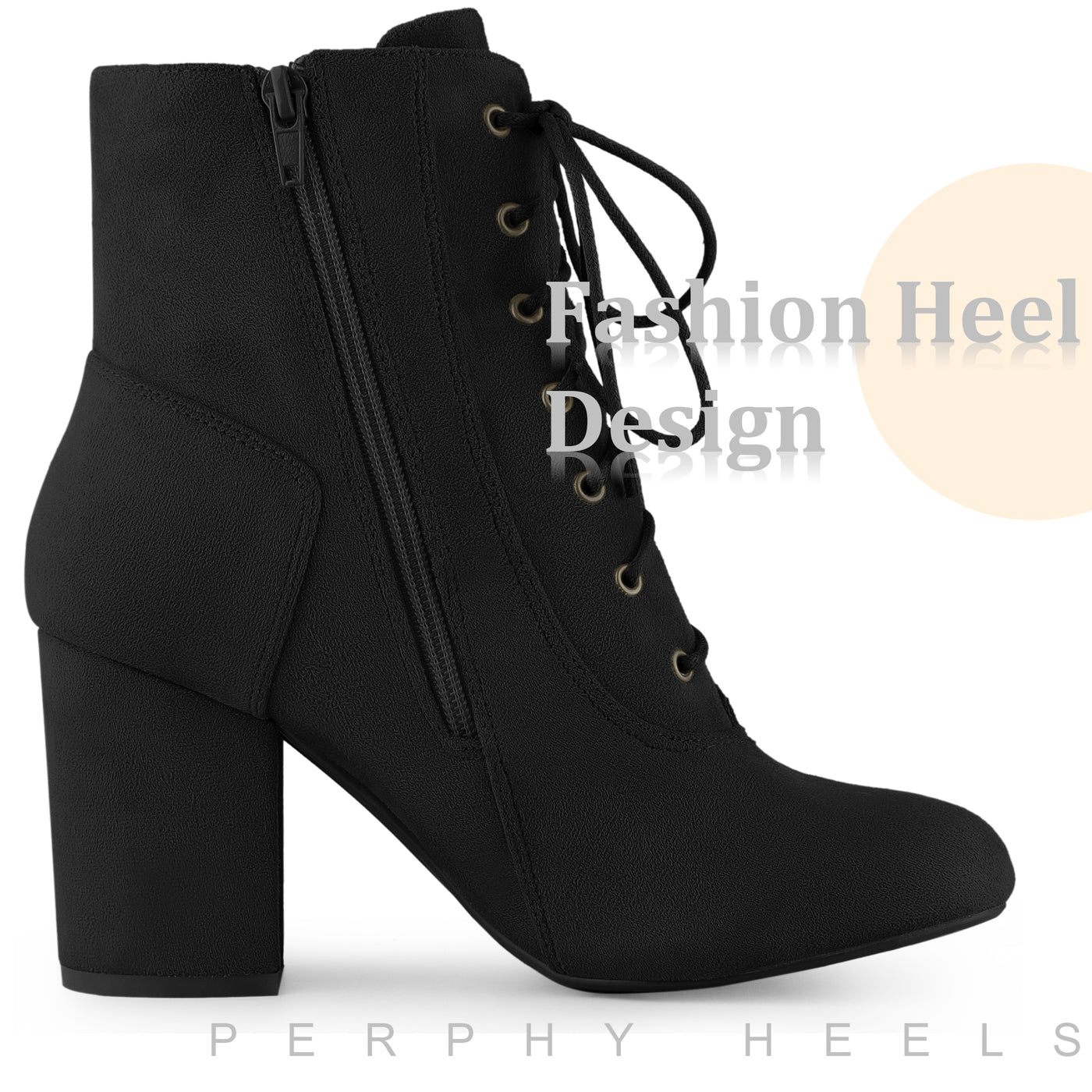 Bublédon Perphy Round Toe Chunky High Heel Lace Up Ankle Boots for Women