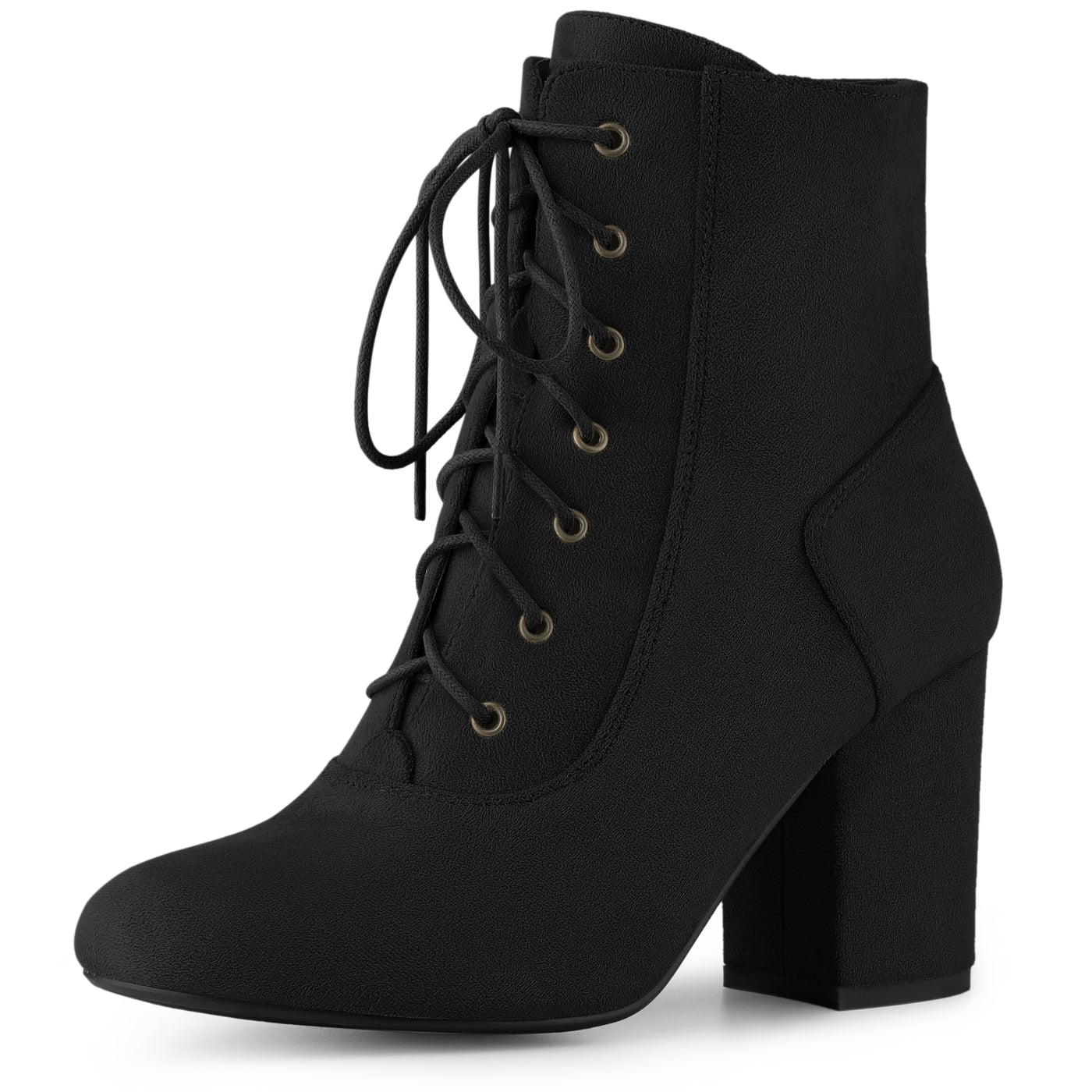 Bublédon Perphy Round Toe Chunky High Heel Lace Up Ankle Boots for Women