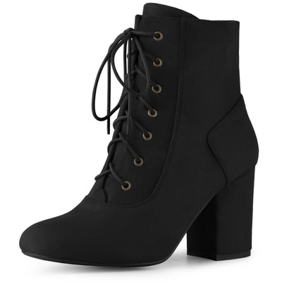 Perphy Round Toe Chunky High Heel Lace Up Ankle Boots for Women