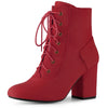 Perphy Round Toe Chunky High Heel Lace Up Ankle Boots for Women