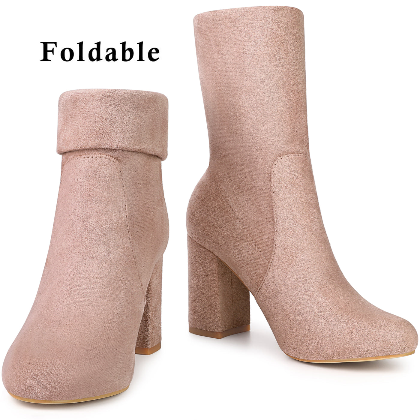 Bublédon Perphy Rounded Toe Block Heeled Foldable Ankle Boots for Women