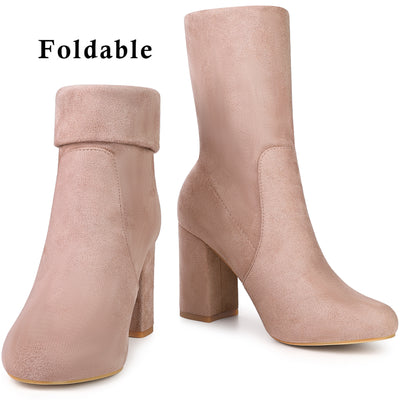 Perphy Rounded Toe Block Heeled Foldable Ankle Boots for Women