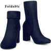 Perphy Rounded Toe Block Heeled Foldable Ankle Boots for Women
