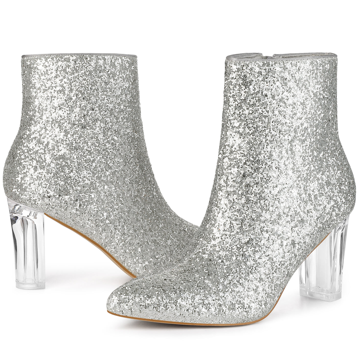 Bublédon Perphy Clear Block Heel Sparkly Glitter Ankle Boots for Women