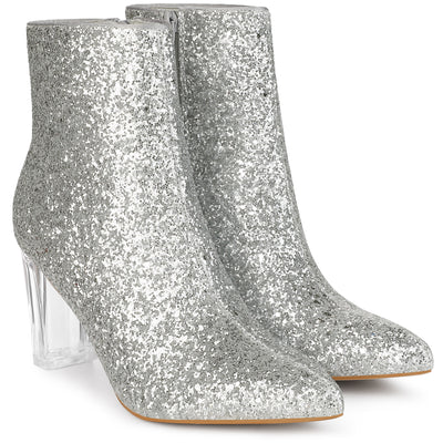 Perphy Clear Block Heel Sparkly Glitter Ankle Boots for Women