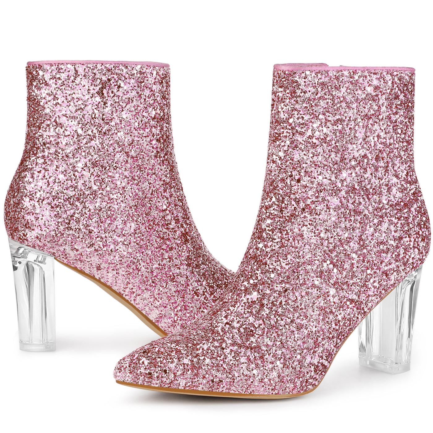 Bublédon Perphy Clear Block Heel Sparkly Glitter Ankle Boots for Women