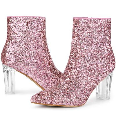 Perphy Clear Block Heel Sparkly Glitter Ankle Boots for Women