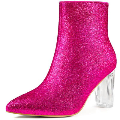Bublédon Clear Block Heel Sparkly Glitter Ankle Boots for Women