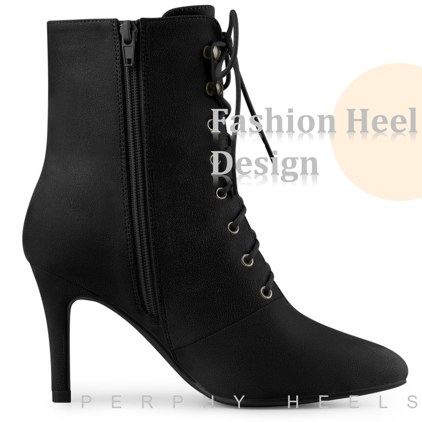 Bublédon Pointy Toe Zip Lace Up Stiletto Heel Ankle Boots for Women