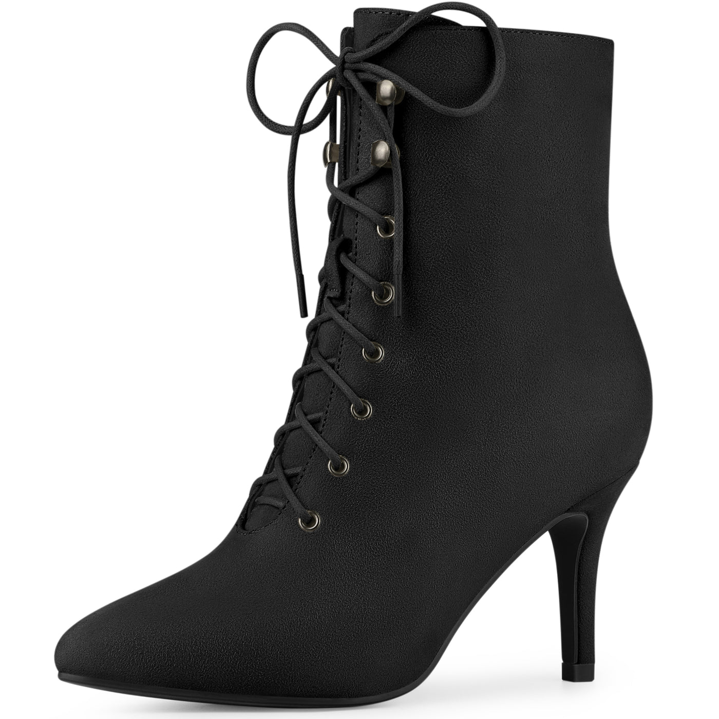 Bublédon Pointy Toe Zip Lace Up Stiletto Heel Ankle Boots for Women