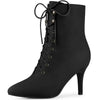 Perphy Pointy Toe Zip Lace Up Stiletto Heel Ankle Boots for Women