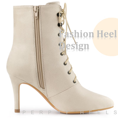 Pointy Toe Zip Lace Up Stiletto Heel Ankle Boots for Women