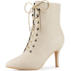 Perphy Pointy Toe Zip Lace Up Stiletto Heel Ankle Boots for Women
