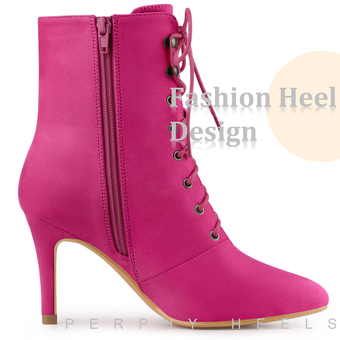 Bublédon Perphy Pointy Toe Zip Lace Up Stiletto Heel Ankle Boots for Women