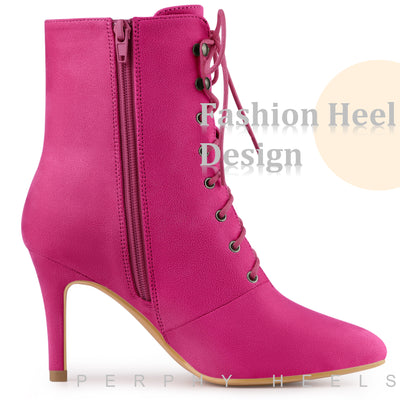 Perphy Pointy Toe Zip Lace Up Stiletto Heel Ankle Boots for Women