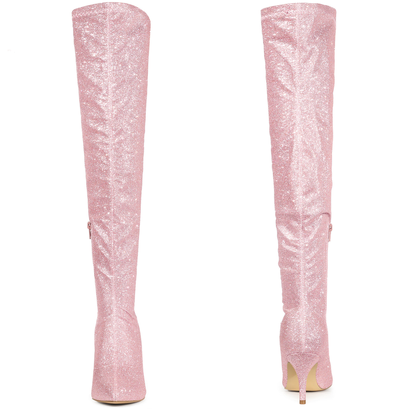 Bublédon Perphy Glitter Pointed Toe Stiletto Heels Over the Knee High Boots for Women
