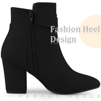 Perphy Round Toe Side Zip Chunky Heel Ankle Boots for Women
