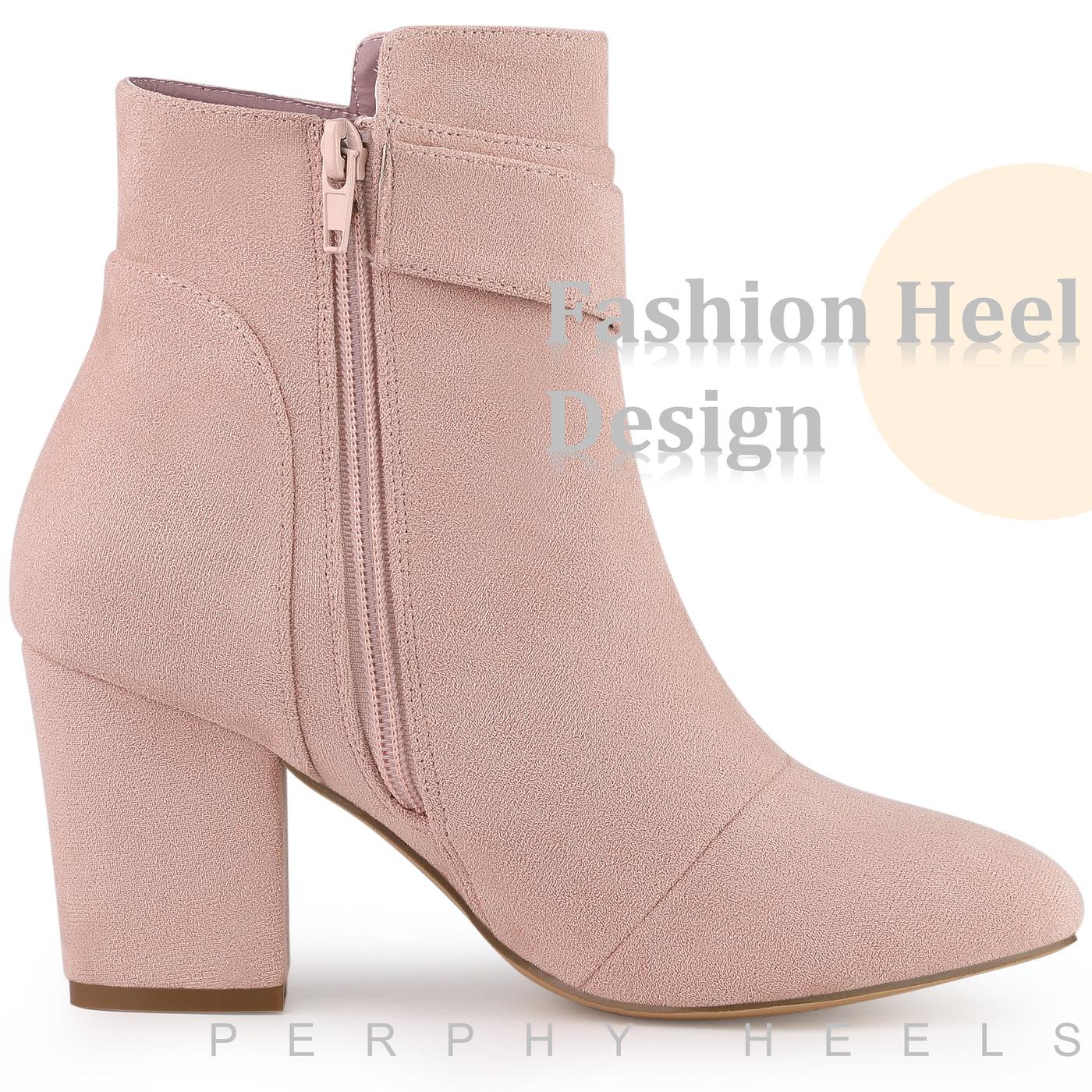 Bublédon Perphy Round Toe Side Zip Chunky Heel Ankle Boots for Women