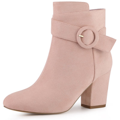 Bublédon Perphy Round Toe Side Zip Chunky Heel Ankle Boots for Women