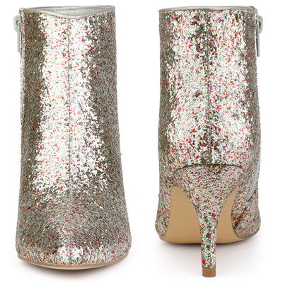 Perphy Pointed Toe Stiletto Heel Glitter Ankle Boots for Women