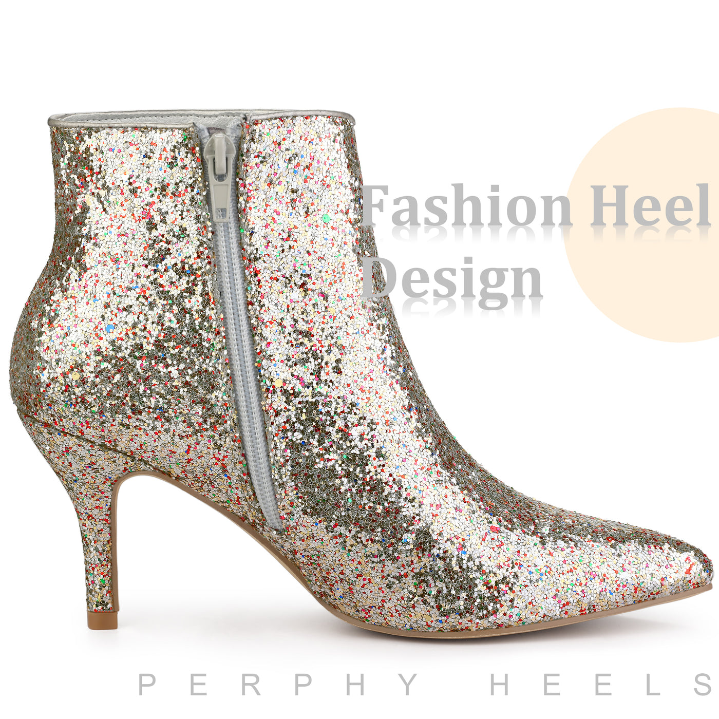 Bublédon Perphy Pointed Toe Stiletto Heel Glitter Ankle Boots for Women