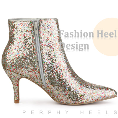 Perphy Pointed Toe Stiletto Heel Glitter Ankle Boots for Women