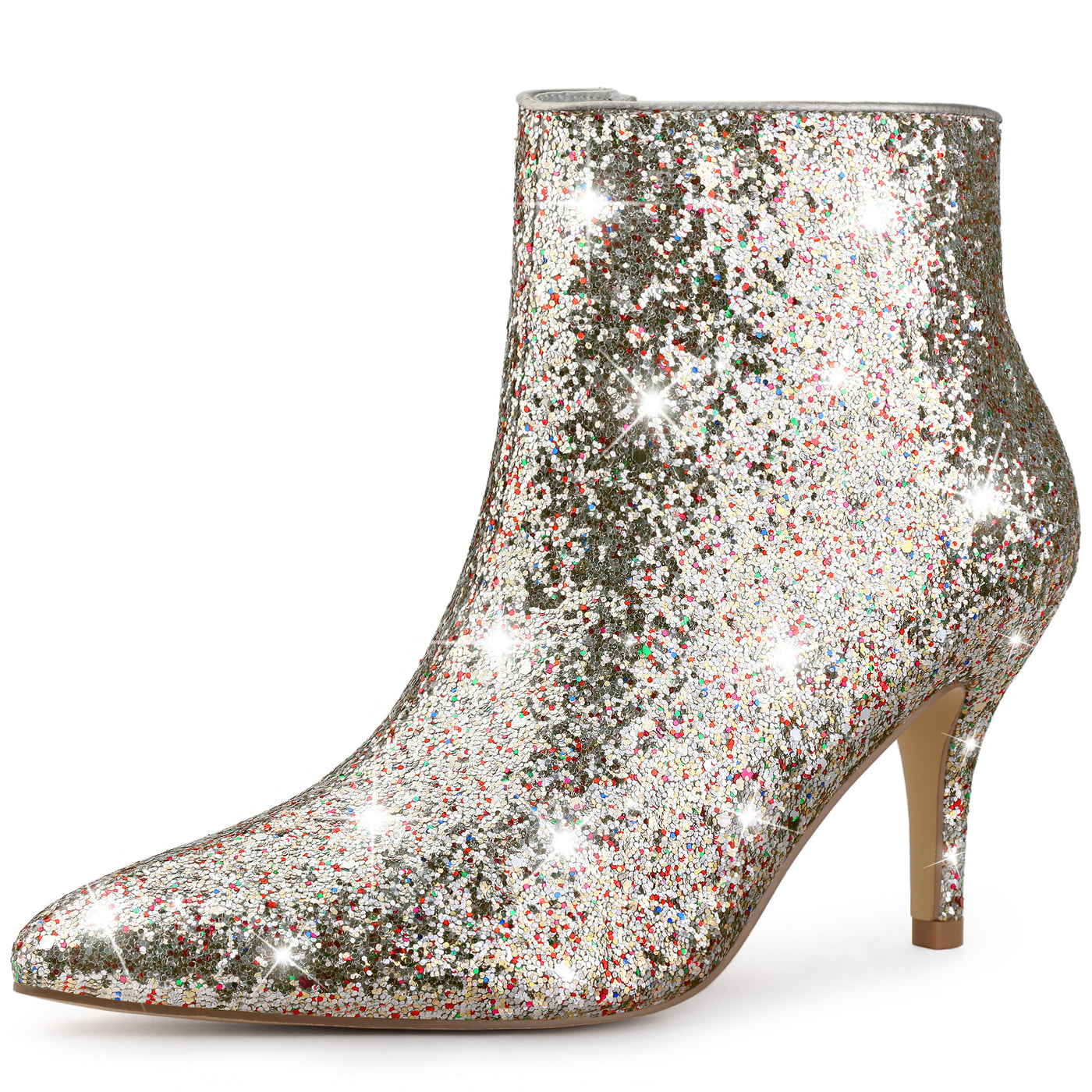 Bublédon Perphy Pointed Toe Stiletto Heel Glitter Ankle Boots for Women