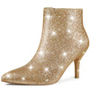 Perphy Pointed Toe Stiletto Heel Glitter Ankle Boots for Women