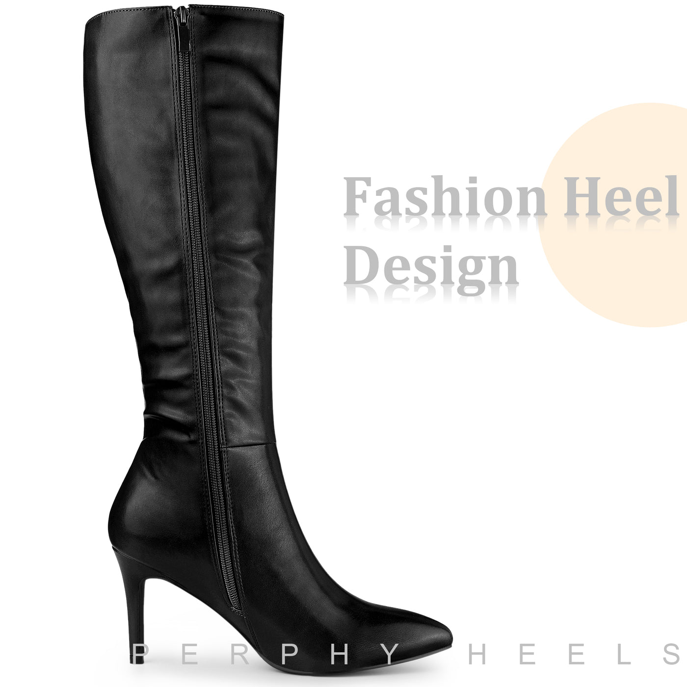 Bublédon Perphy Pointed Toe Side Zipper Knee High Boots for Women
