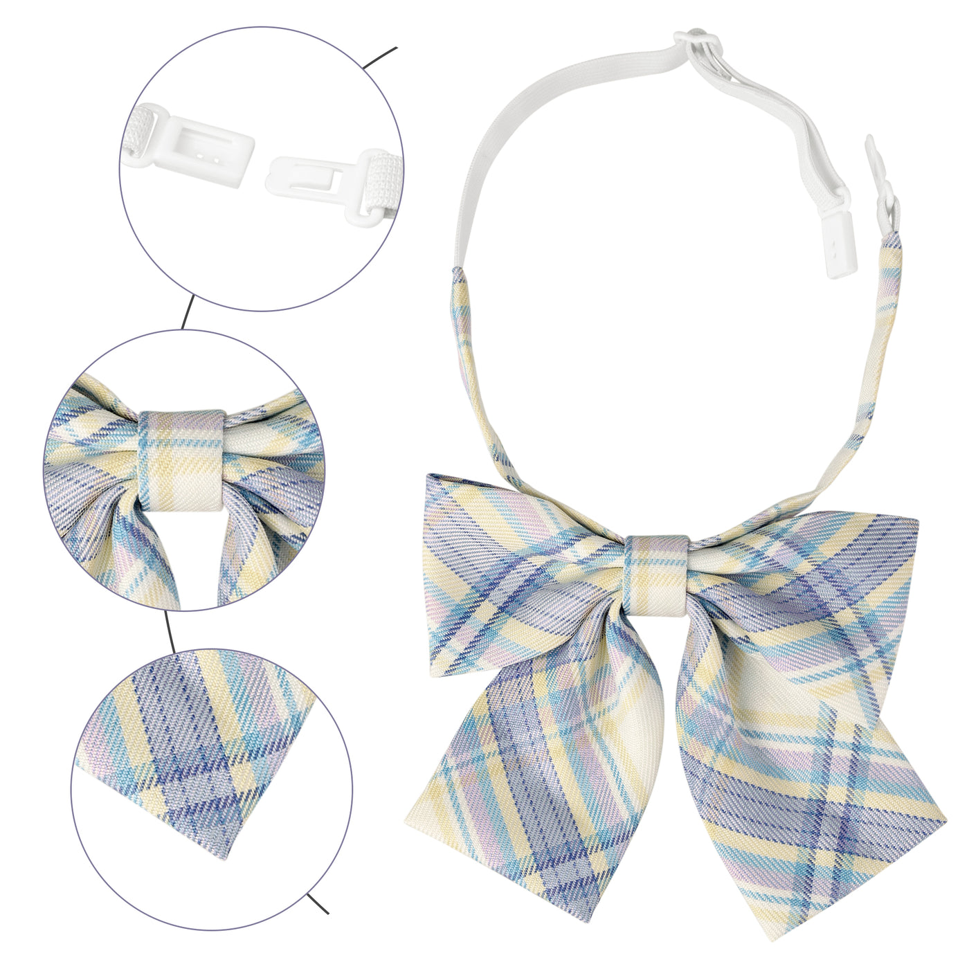 Bublédon Plaid Uniform Pre-tied Knot Cute Stylish Colorful Bow Ties for Women