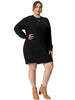 H Line Cable Round Neck Long Sleeve Sweater Dress