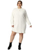 H Line Cable Round Neck Long Sleeve Sweater Dress