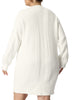 H Line Cable Round Neck Long Sleeve Sweater Dress