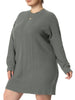 H Line Cable Round Neck Long Sleeve Sweater Dress
