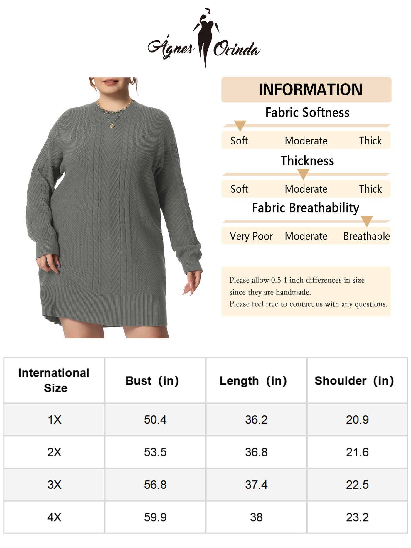 Bublédon H Line Cable Round Neck Long Sleeve Sweater Dress