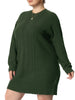 H Line Cable Round Neck Long Sleeve Sweater Dress