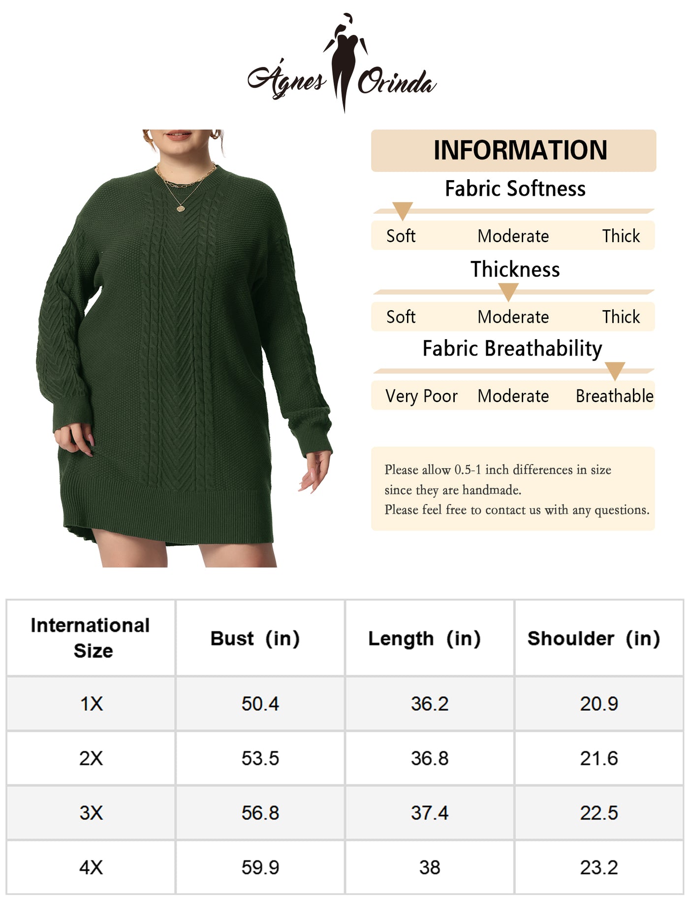 Bublédon H Line Cable Round Neck Long Sleeve Sweater Dress