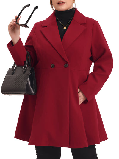 Plus Size Peacoat for Women Elegant Notched Lapel Double Breasted Long Trench Coat