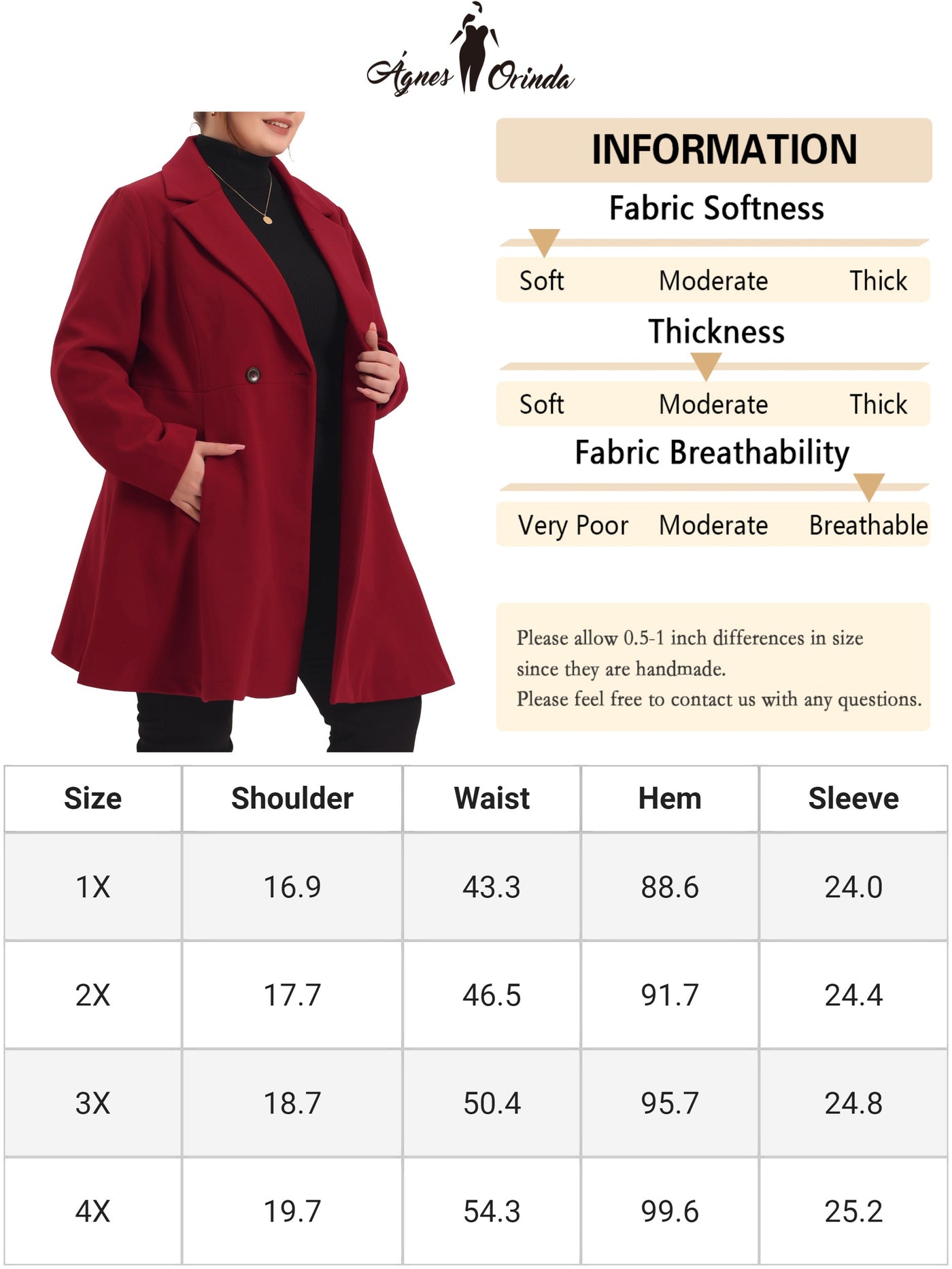 Bublédon Plus Size Peacoat for Women Elegant Notched Lapel Double Breasted Long Trench Coat