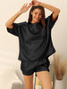 Womens Satin Sleepwear 2 Piece Lounge Shorts and Short Sleeves T-Shirt with Pockets Soft Pajama Sets
