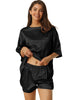 Womens Satin Sleepwear 2 Piece Lounge Shorts and Short Sleeves T-Shirt with Pockets Soft Pajama Sets